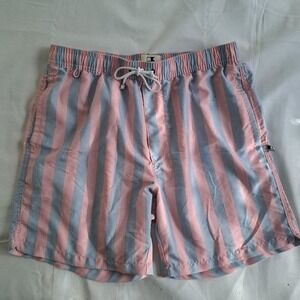 SWIM BY COTTON ON Men Striped Pink Blue Elastic Waist Drawstring Trunks Shorts S